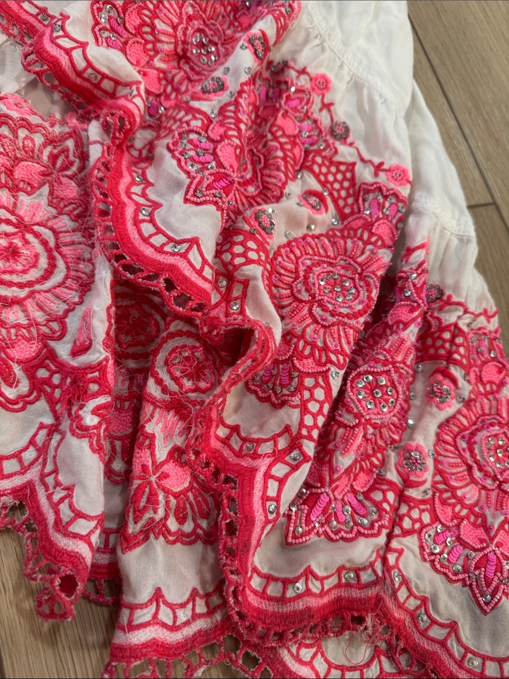 High Low Beaded Embroidered Maxi Skirt Sz M Preppy Beachy Flowy Pink Sparkle - Picture 2 of 10